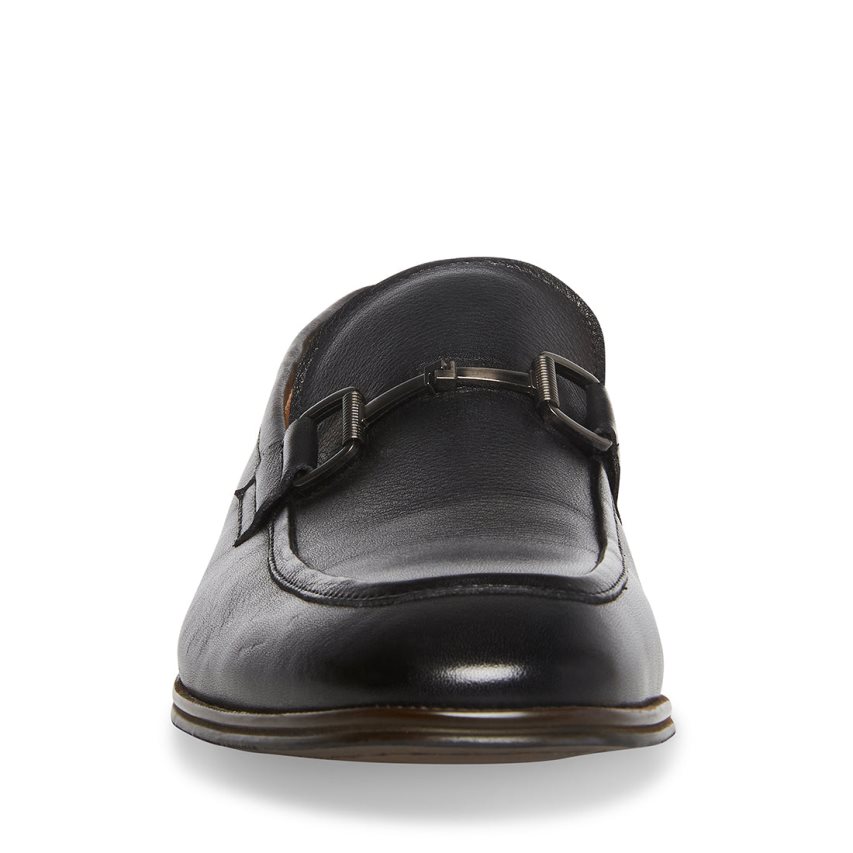 Black Steve Madden Aahron Leather Men's Loafers | PH 5279OBI